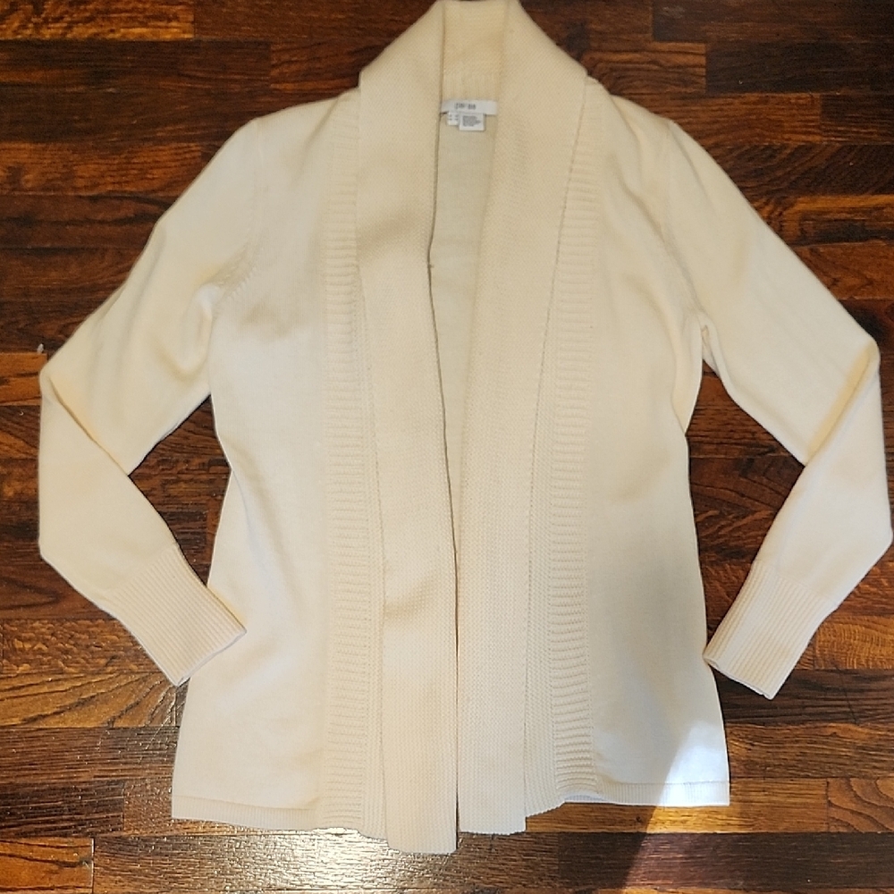 EUC Per Se Cream 100% Wool Open Front Cozy Tight Knit Women's Cardigan Size Med